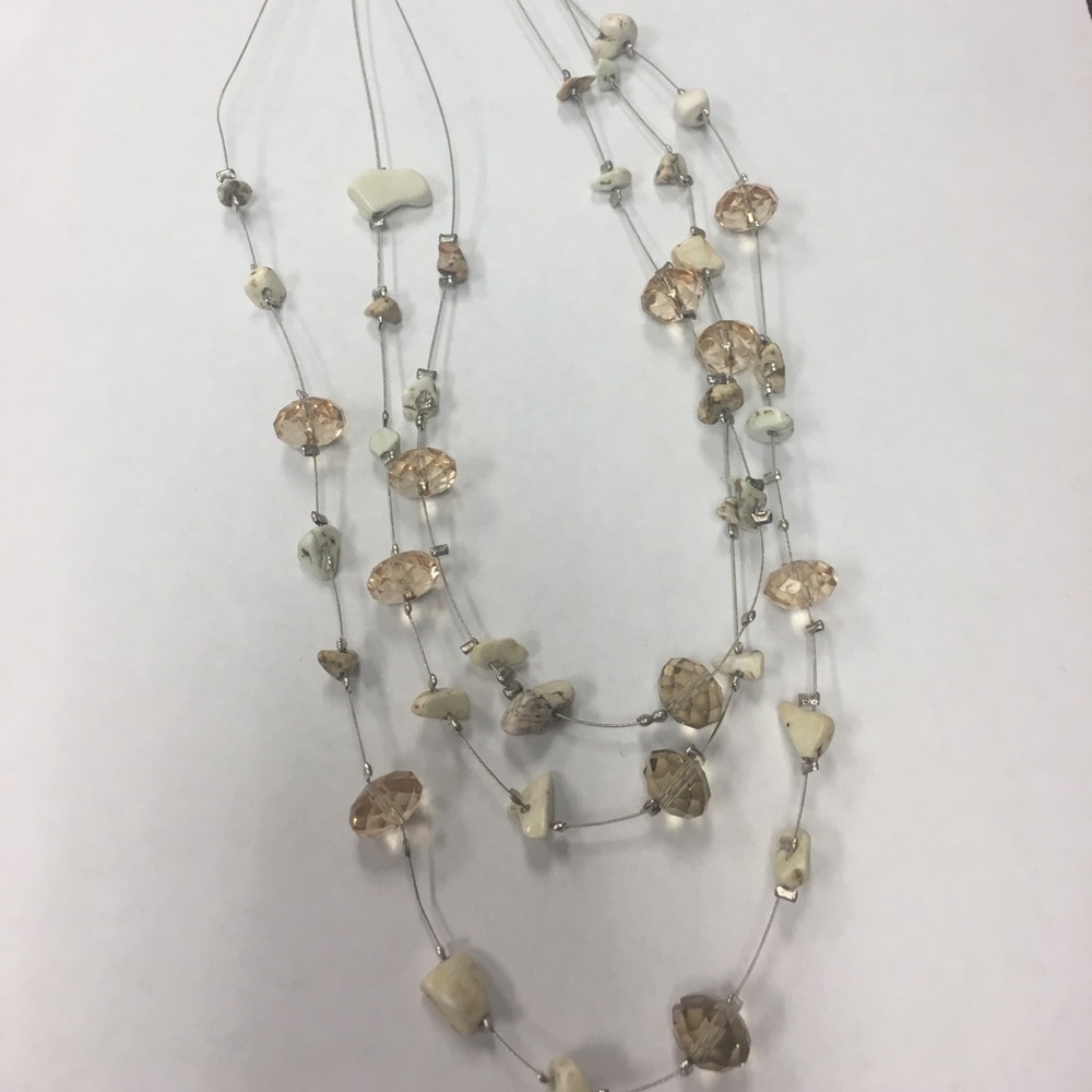 Necklace- 3 strand wire with crystal & stone.